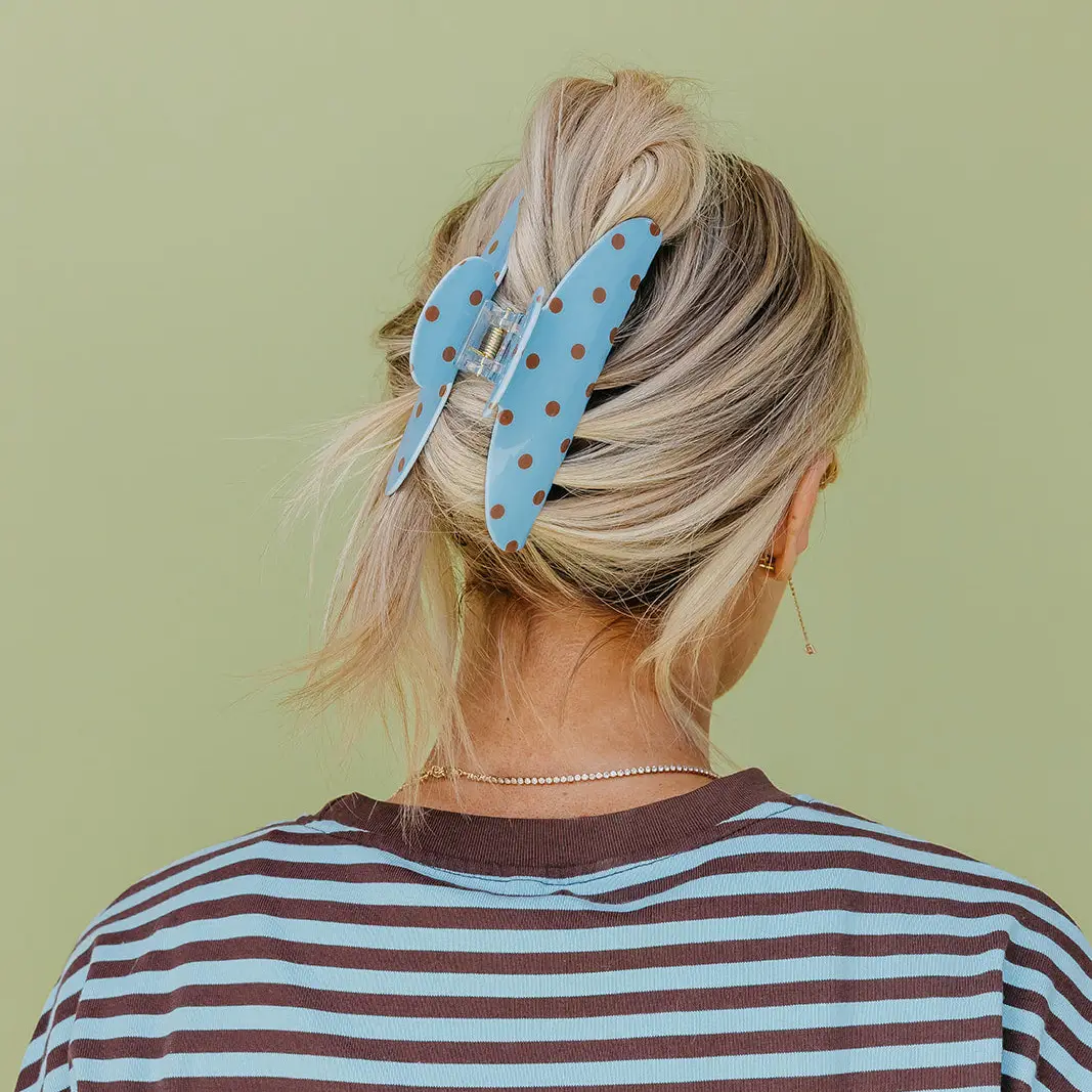 Polka Dot Oversized Claw Clip | Brown and Blue