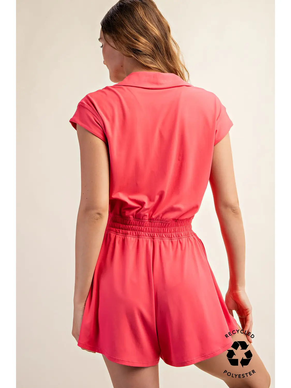 Butter Soft Short Sleeve Quarter Zip Romper | Flamingo Pink