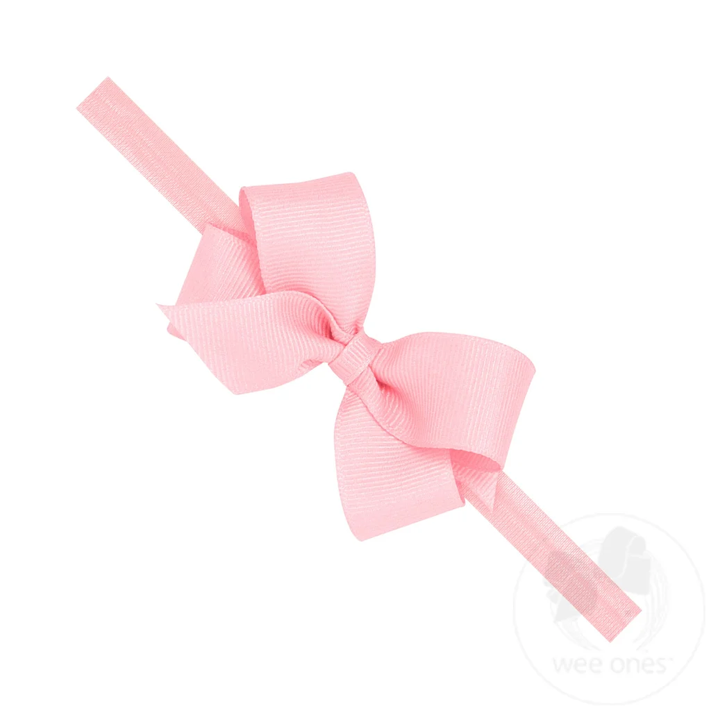 Mini Grosgrain Girls Hair Bow on a Soft Elastic Baby Band | Light Pink