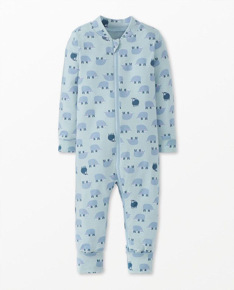 Baby Print 2-Way Zip Sleeper in HannaSoft | Mini Lamb on Celestial Blue