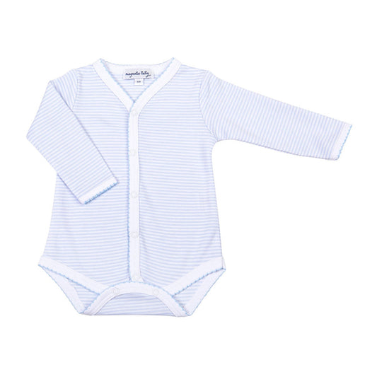 Mini Stripes Long Sleeve Front Snap Onesie | Light Blue