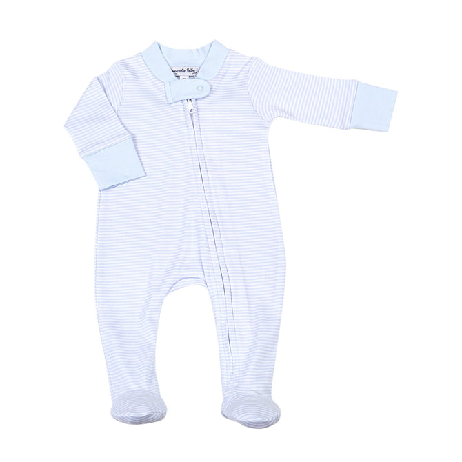 Mini Stripes Zipper Footie | Light Blue
