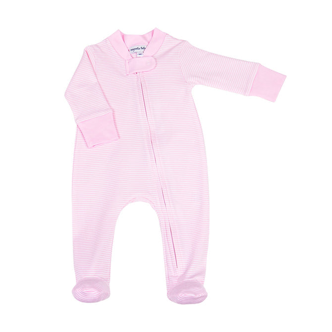Mini Stripes Zipper Footie | Pink