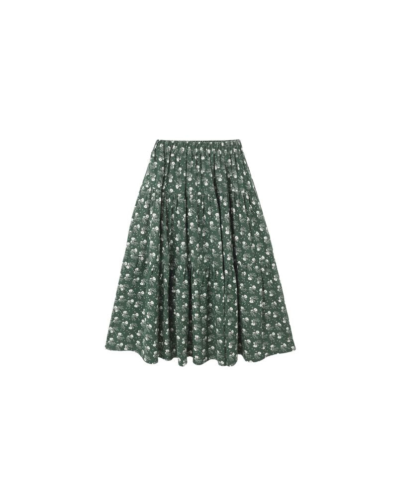 TIERED MIDI SKIRT || GREEN DITSY
