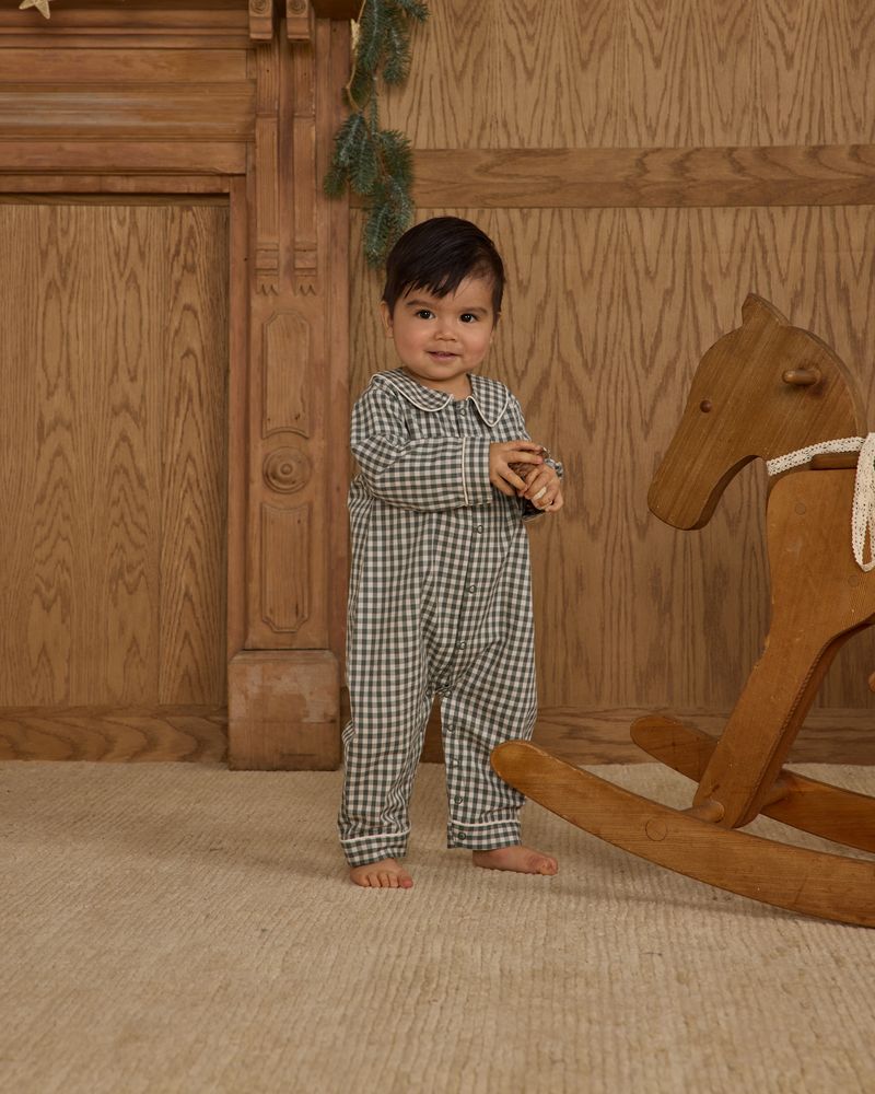 BABY PAJAMA ROMPER || EVERYGREEN GINGHAM