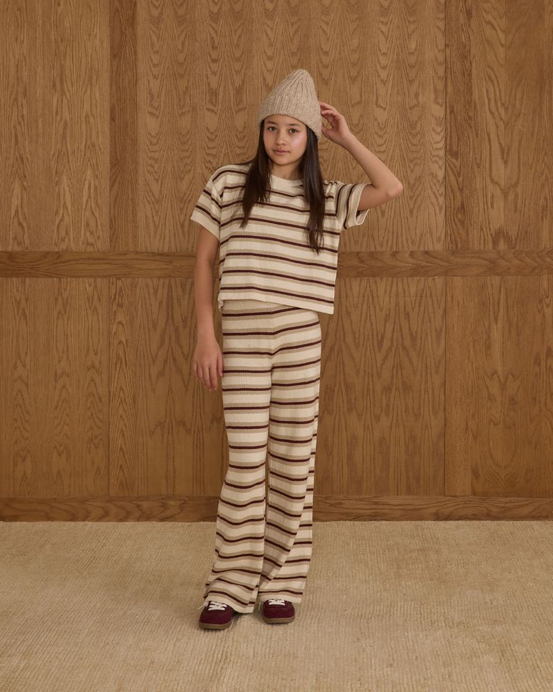 BOXY CROP KNIT TEE || BURGUNDY STRIPE TEEN