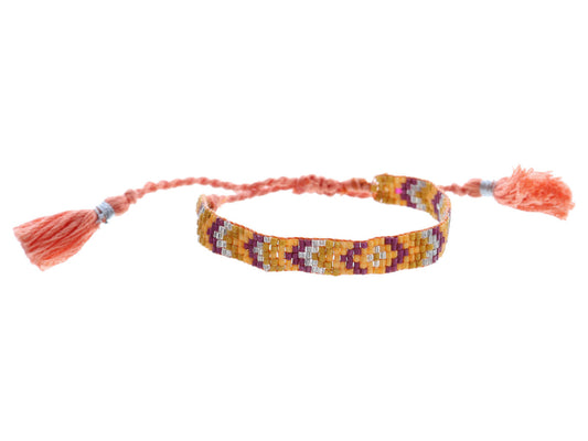 Kids Orange, Magenta and Silver Woven Beaded Band Bracelet