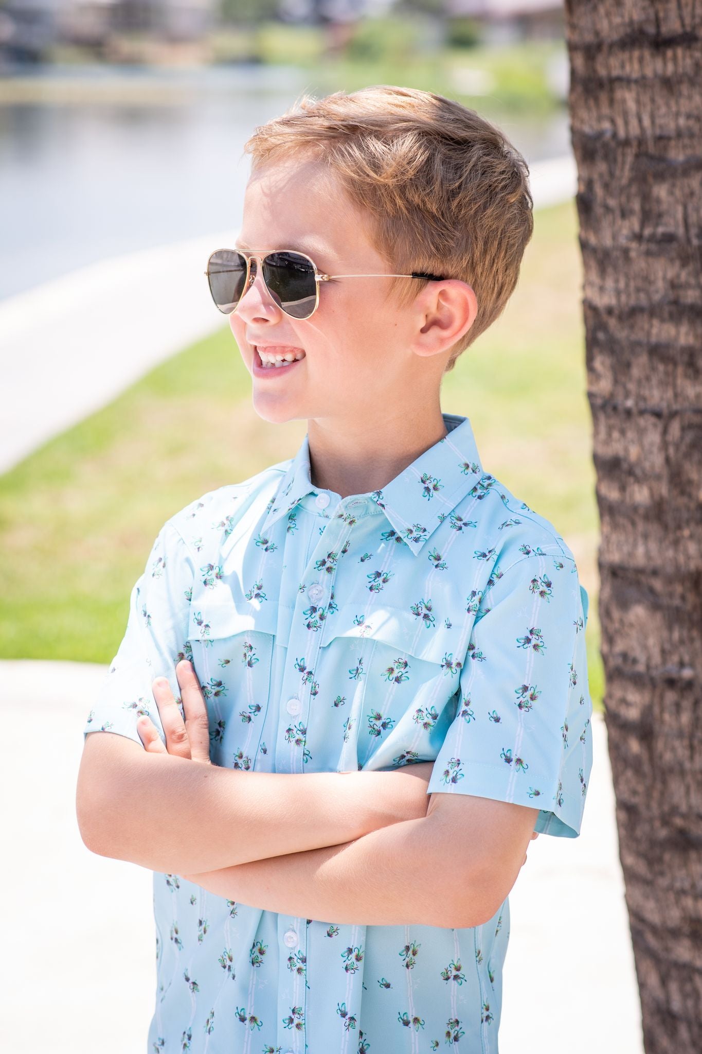 Boys Short Sleeve Button Up Shirt | Fly Fishing