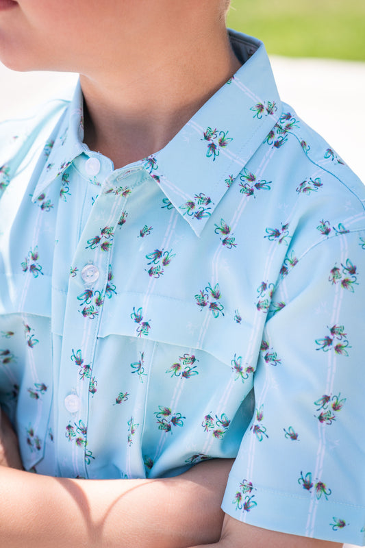 Boys Short Sleeve Button Up Shirt | Fly Fishing