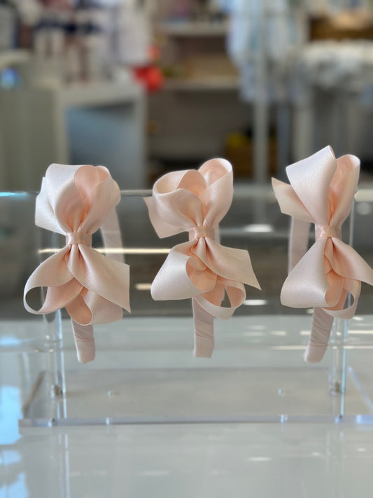 Medium Matte Satin Bow Headband | Pale Pink