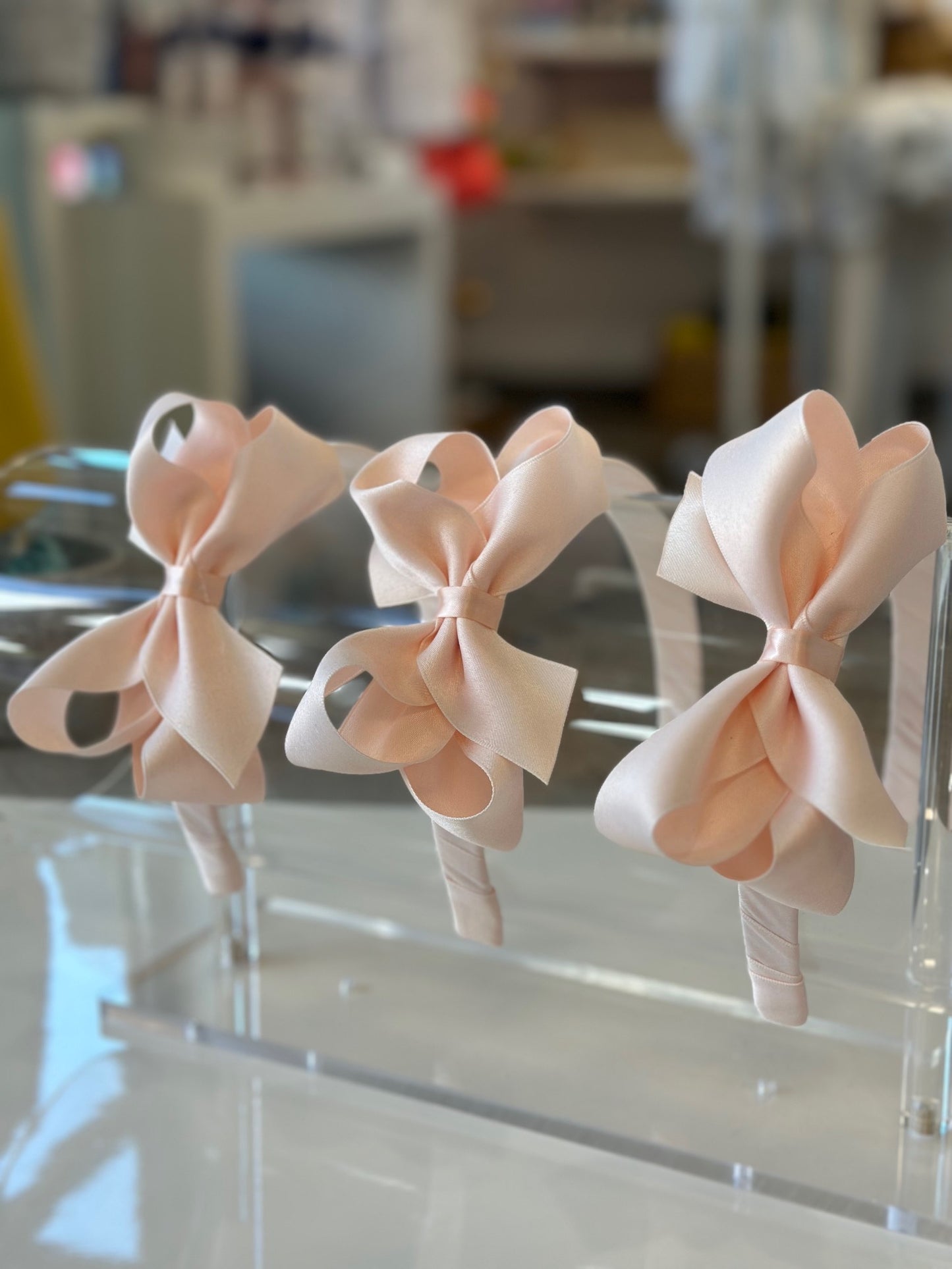 Medium Matte Satin Bow Headband | Pale Pink