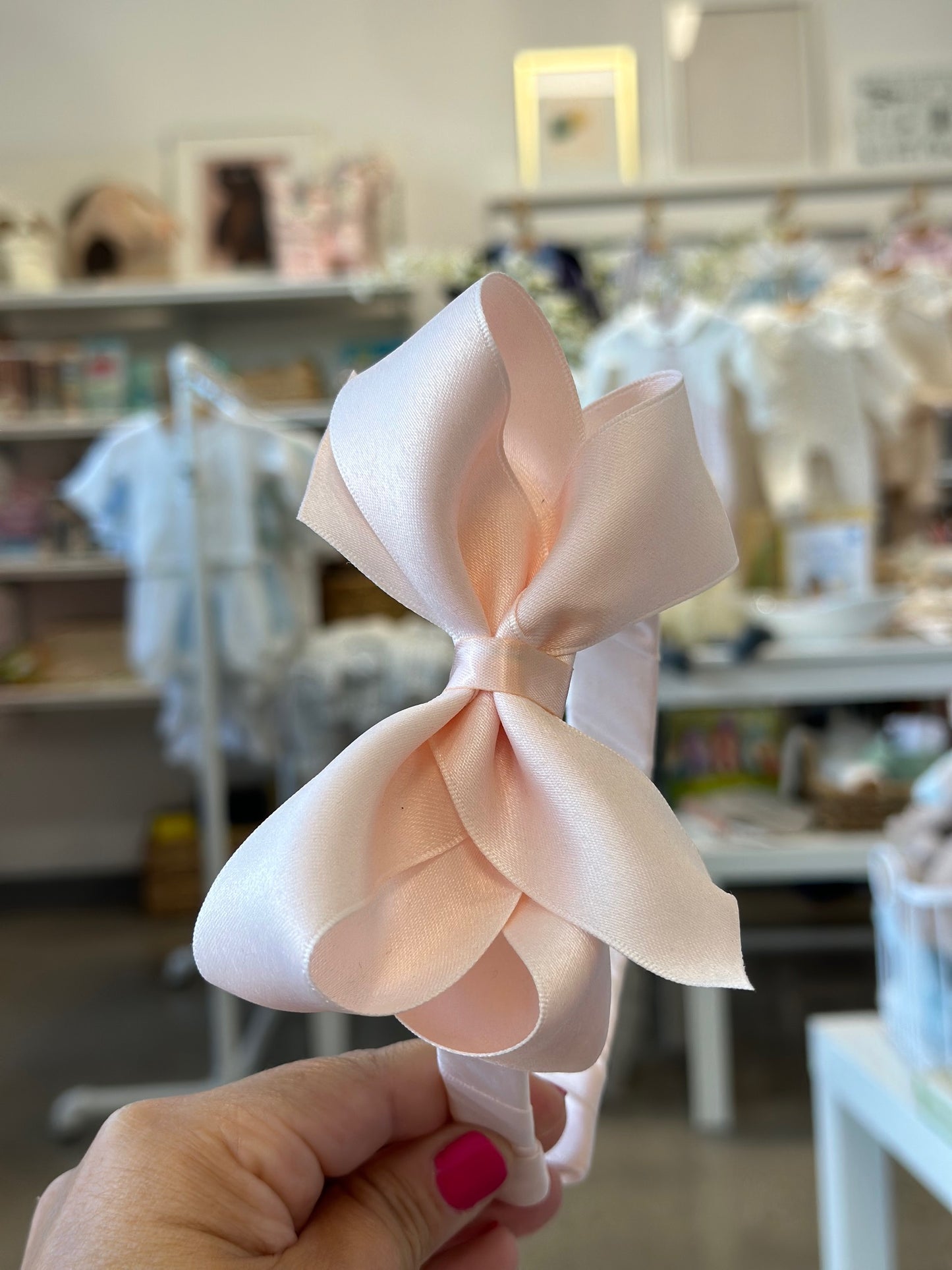 Medium Matte Satin Bow Headband | Pale Pink