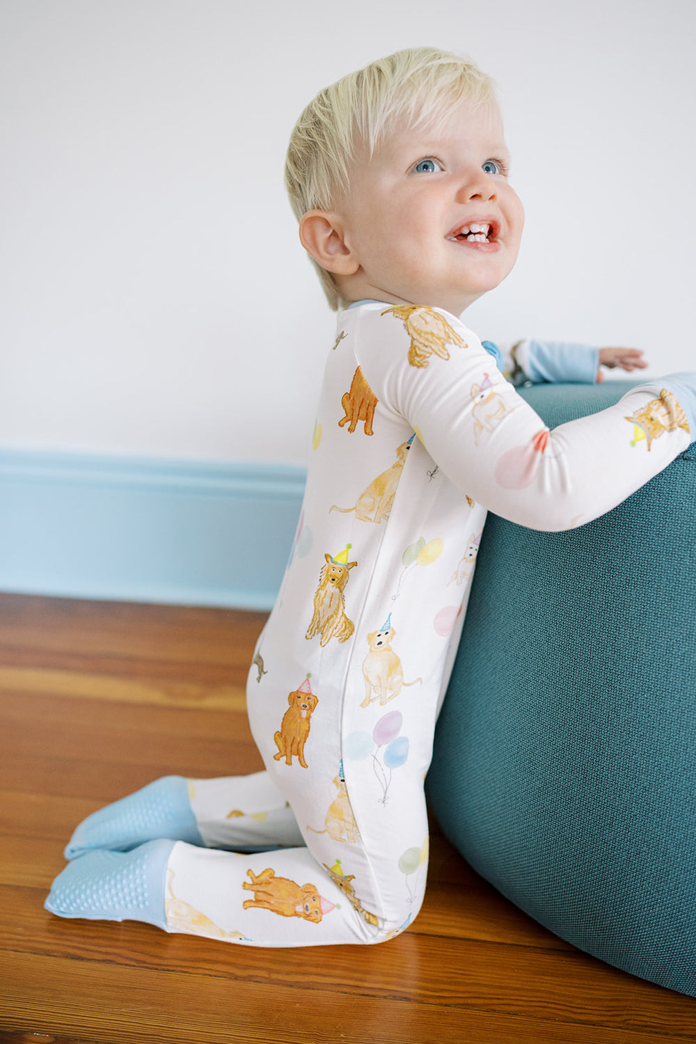 Sleep Romper | Dog Party Blue