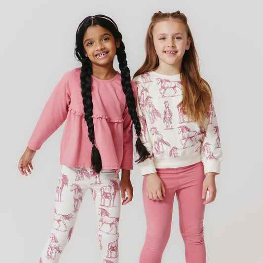 Girls Organic Legging | Vintage Rose Horses