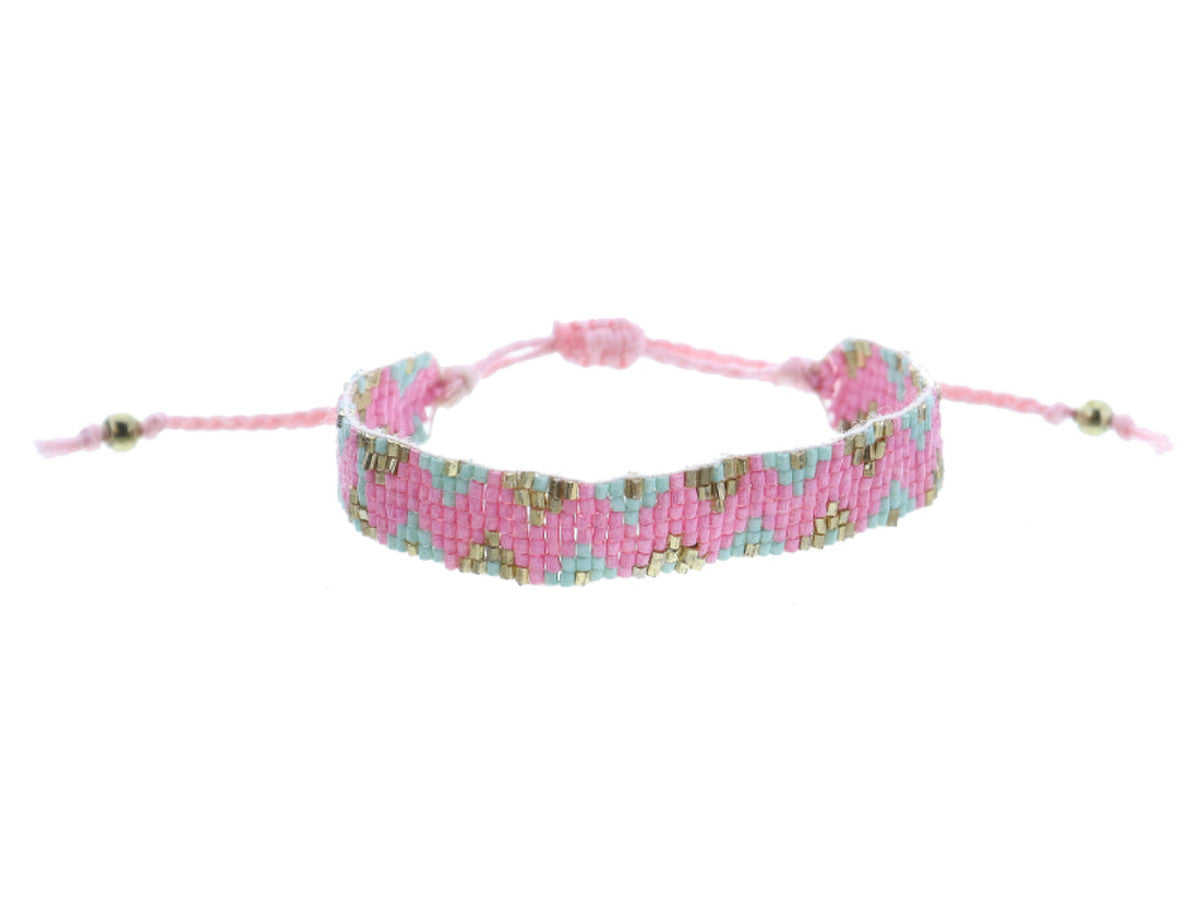 Kids Pink, Mint and Gold Woven Beaded Band Bracelet