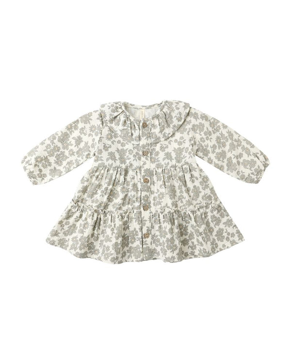 RUFFLE COLLAR BUTTON DRESS || GREEN FLORAL