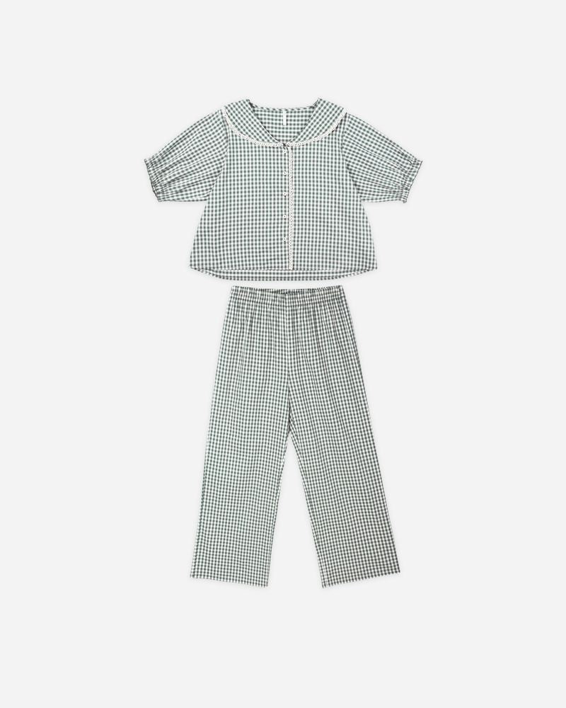 RUFFLE PAJAMAS || EVERGREEN GINGHAM