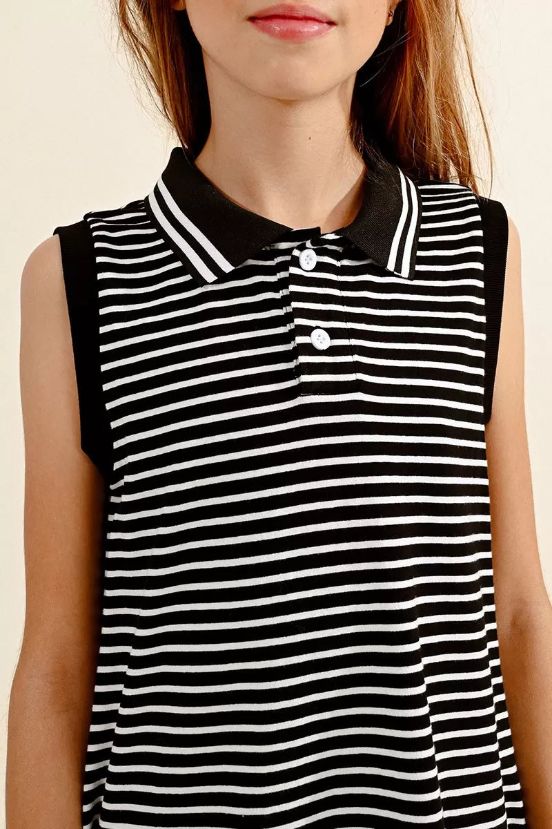 Striped Polo Dress | Black + White