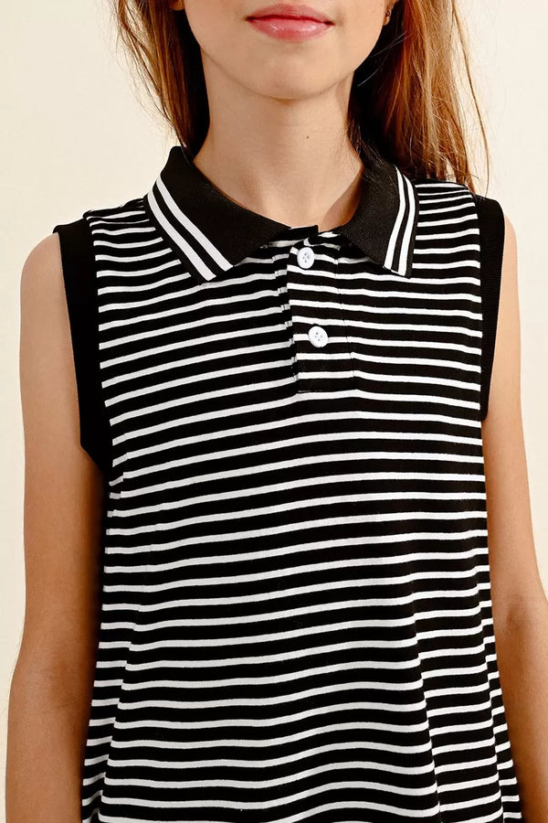 Striped Polo Dress | Black + White
