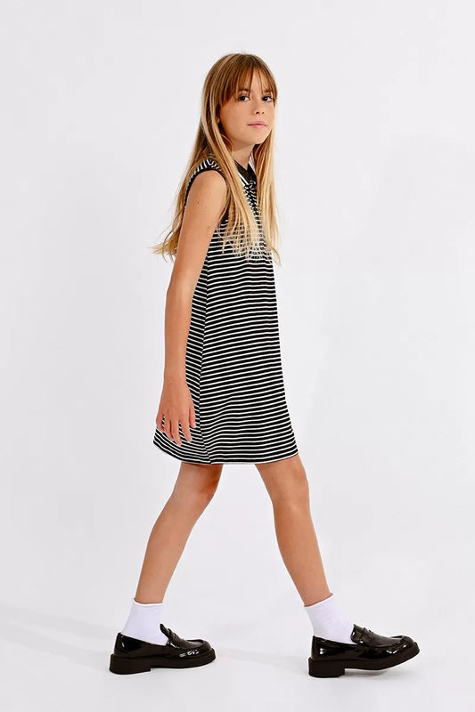 Striped Polo Dress | Black + White