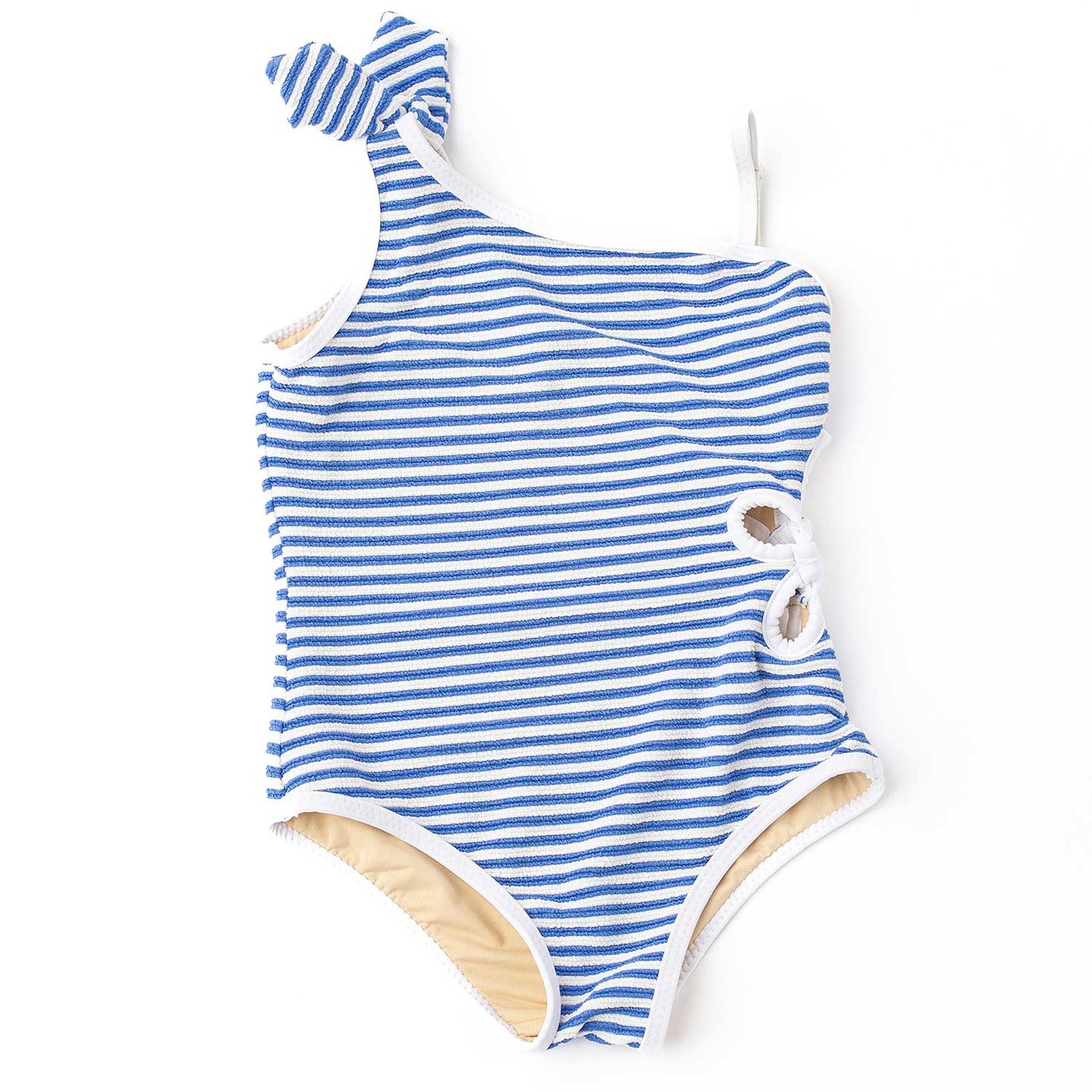 Ribbed Daisy Cut-Out Girls One Piece Swimsuit | Cobalt Stripe