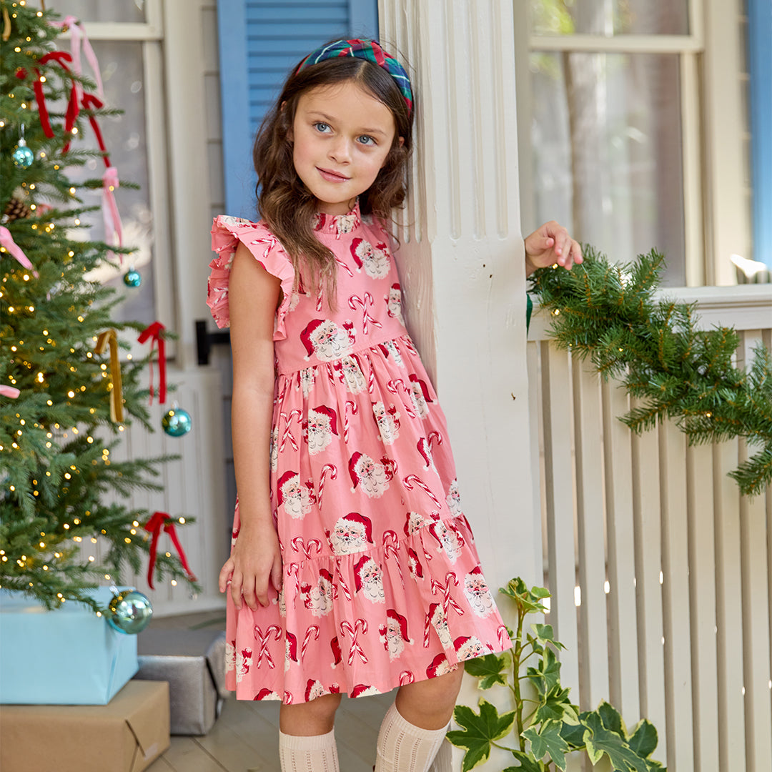 Girls Jennifer Dress | Pink Candy Cane Santa