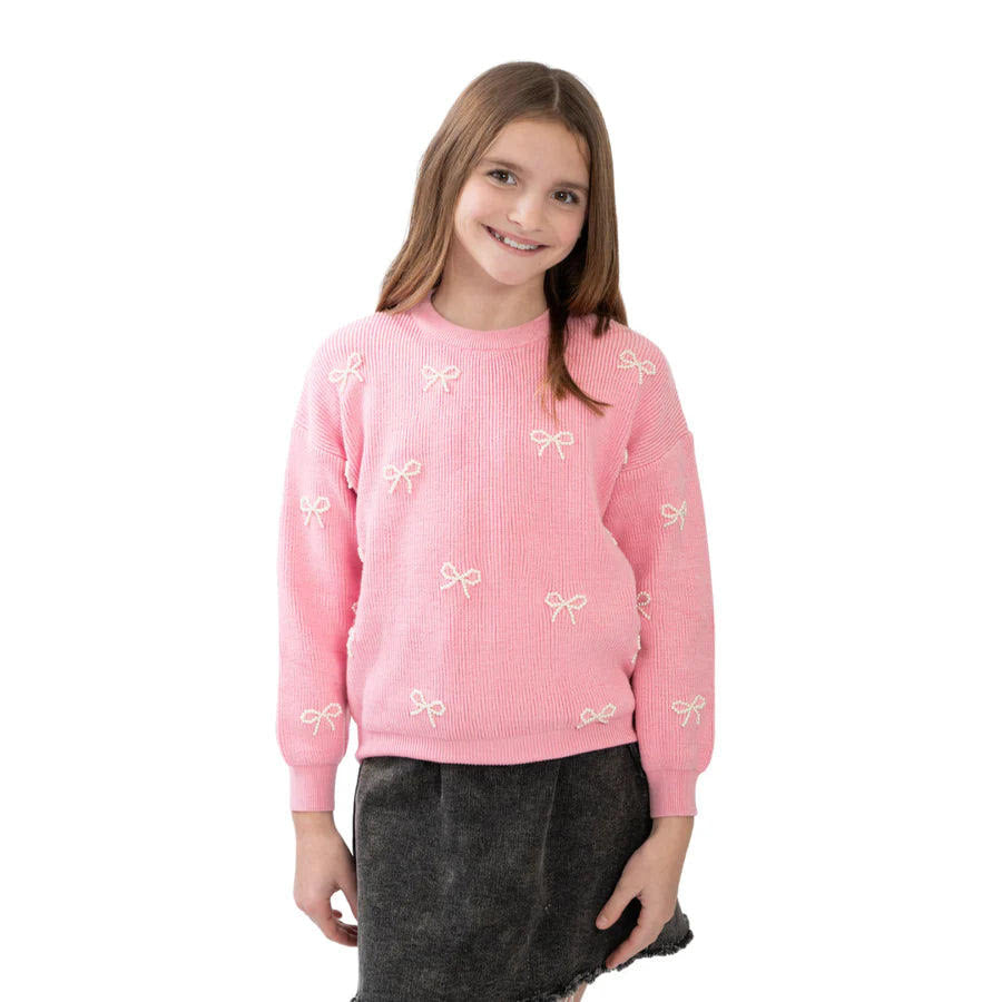 Pearl Bow Sweater | Light Pink