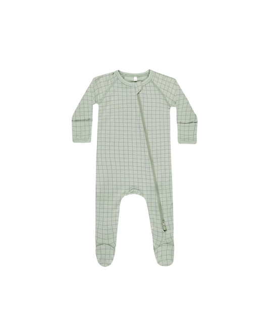 BAMBOO ZIP FOOTIE || SAGE GRID