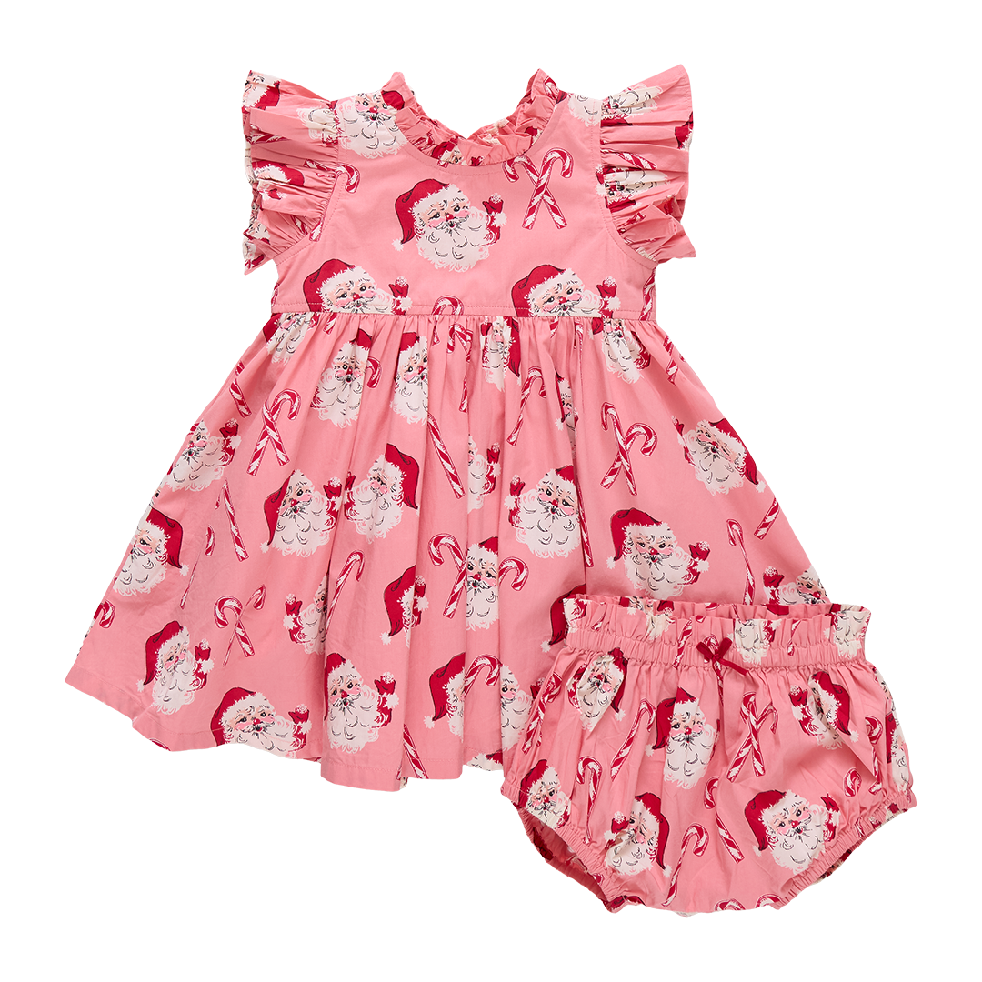 Baby Girls Jennifer Dress Set | Pink Candy Cane Santa
