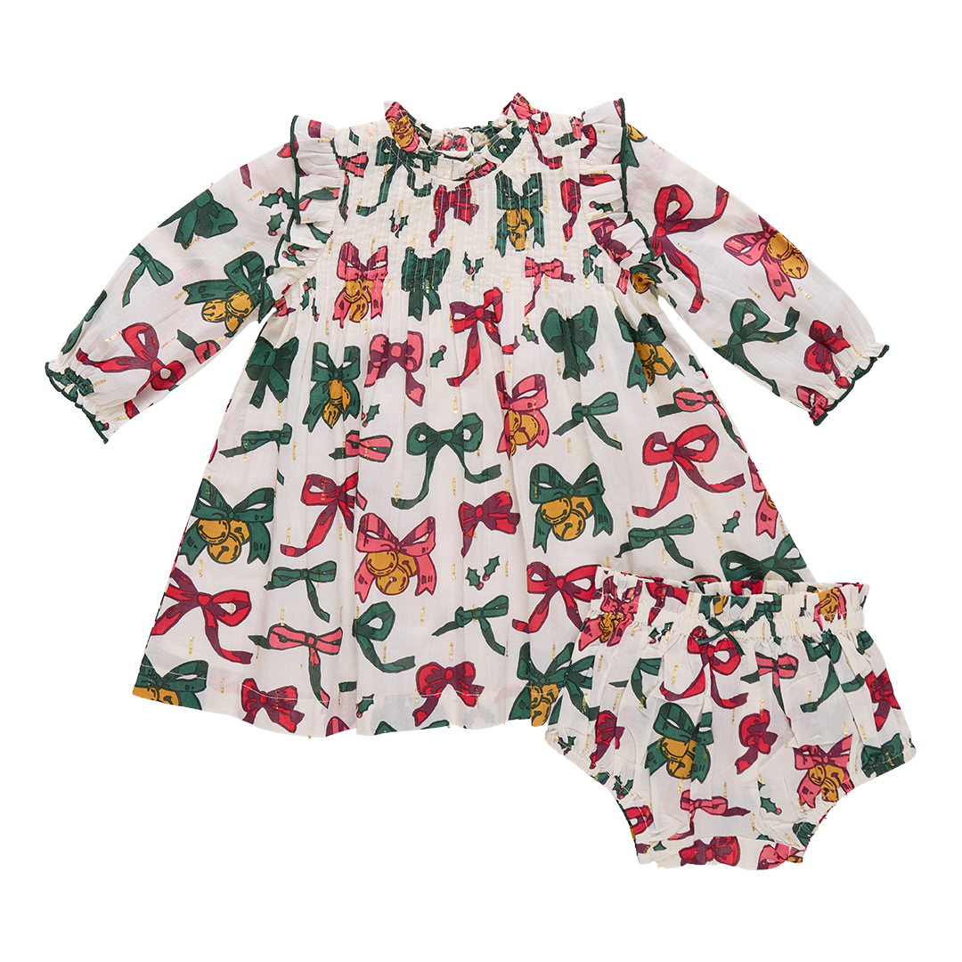 Baby Girls Jaipur Dress Set | Christmas Bows and Bells