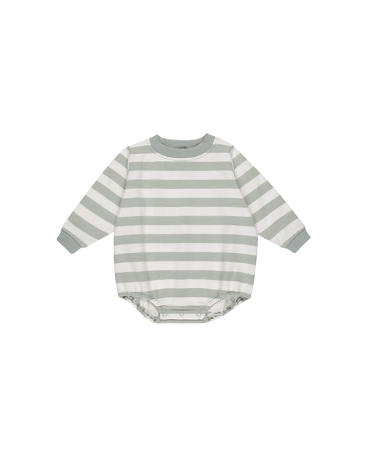 CREWNECK BUBBLE ROMPER || SAGE STRIPE