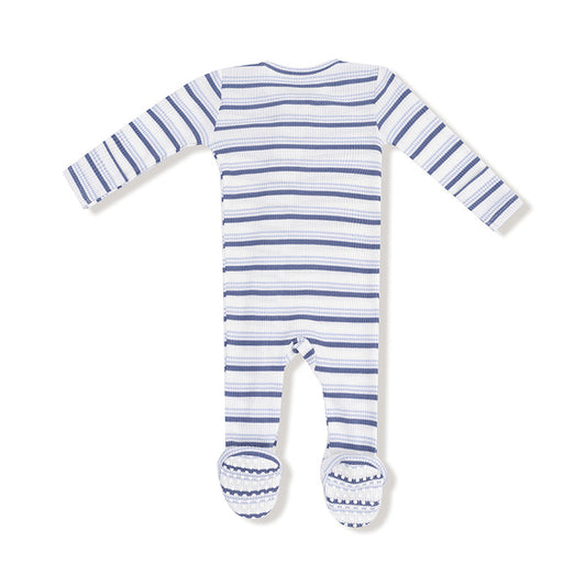 Vintage Stripe | Blue | 2 Way Zipper Footie