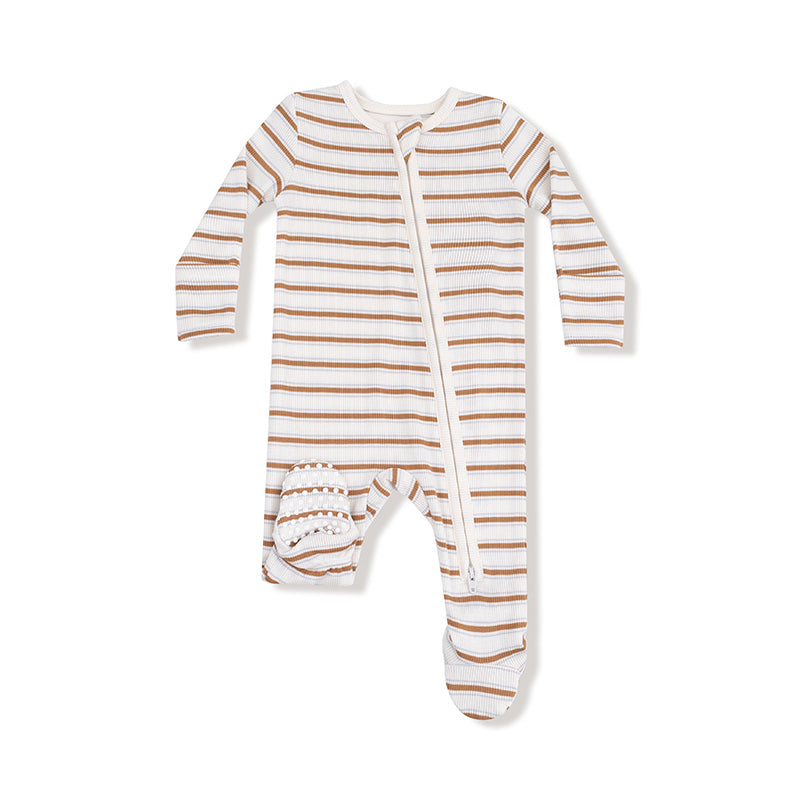 Vintage Stripe | Brown | 2 Way Zipper Footie