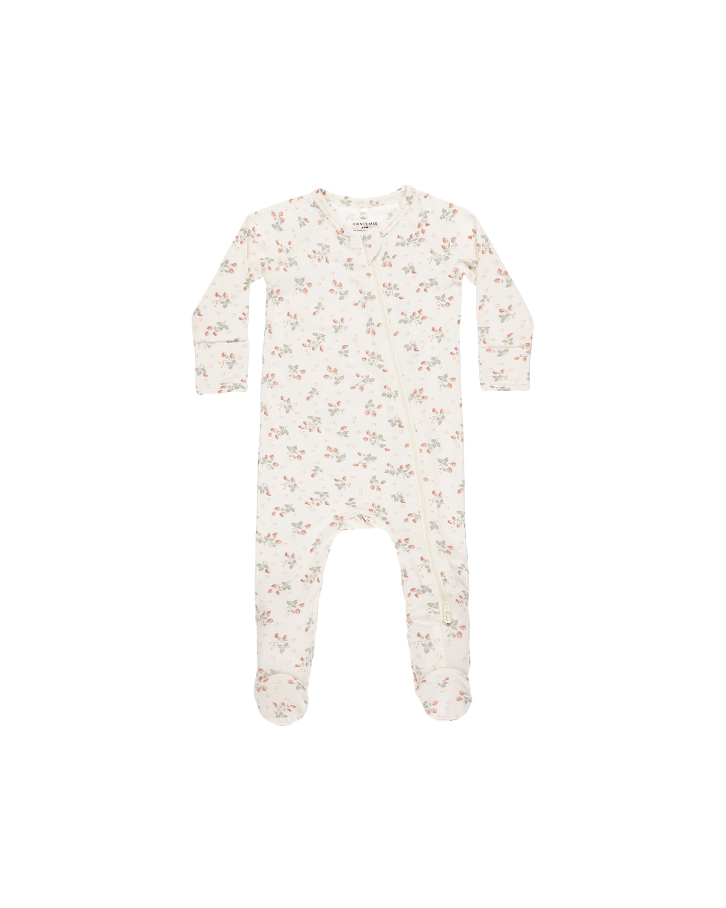 BAMBOO ZIP FOOTIE || STRAWBERRIES