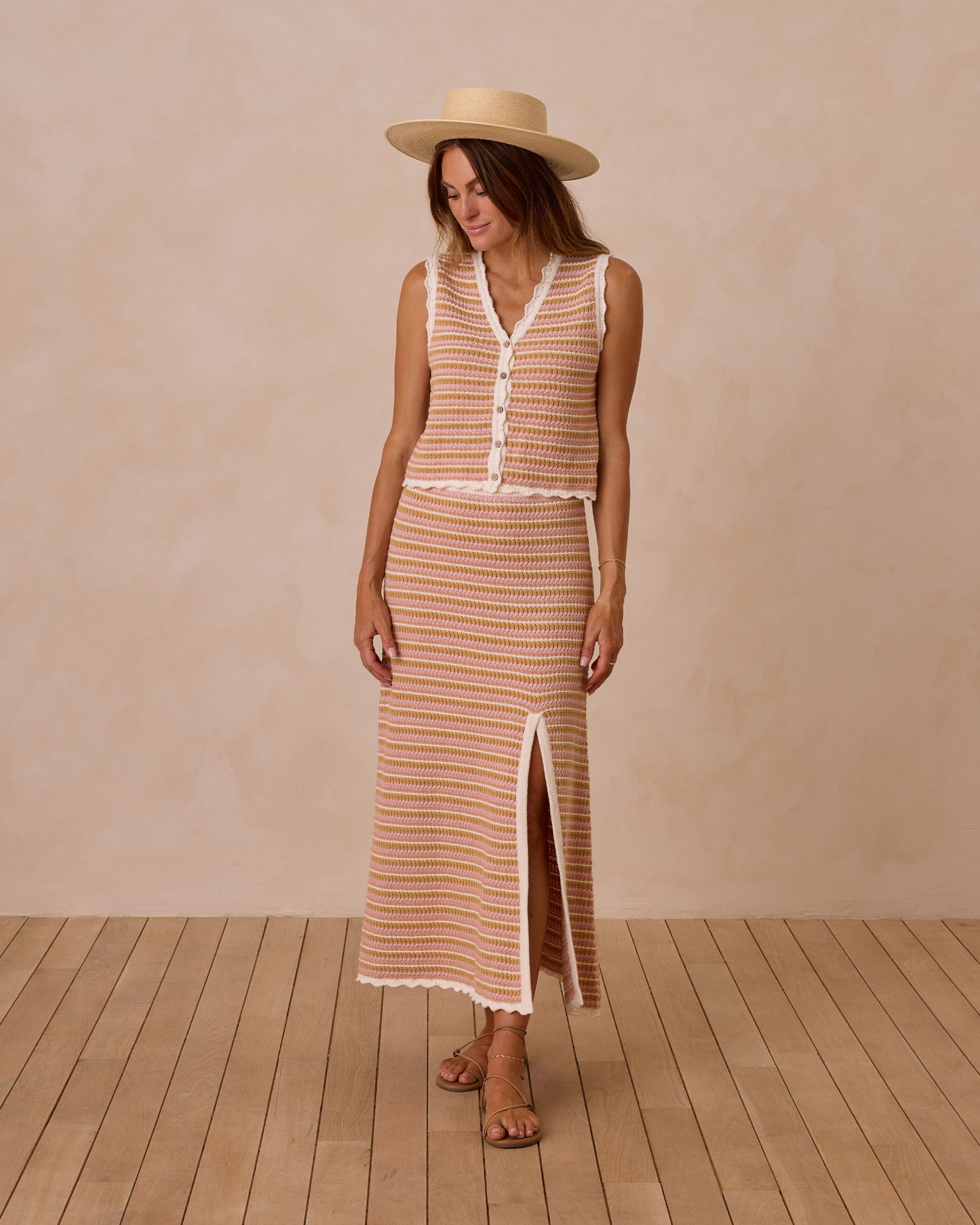 KNIT MIDI SKIRT | PINK STRIPE