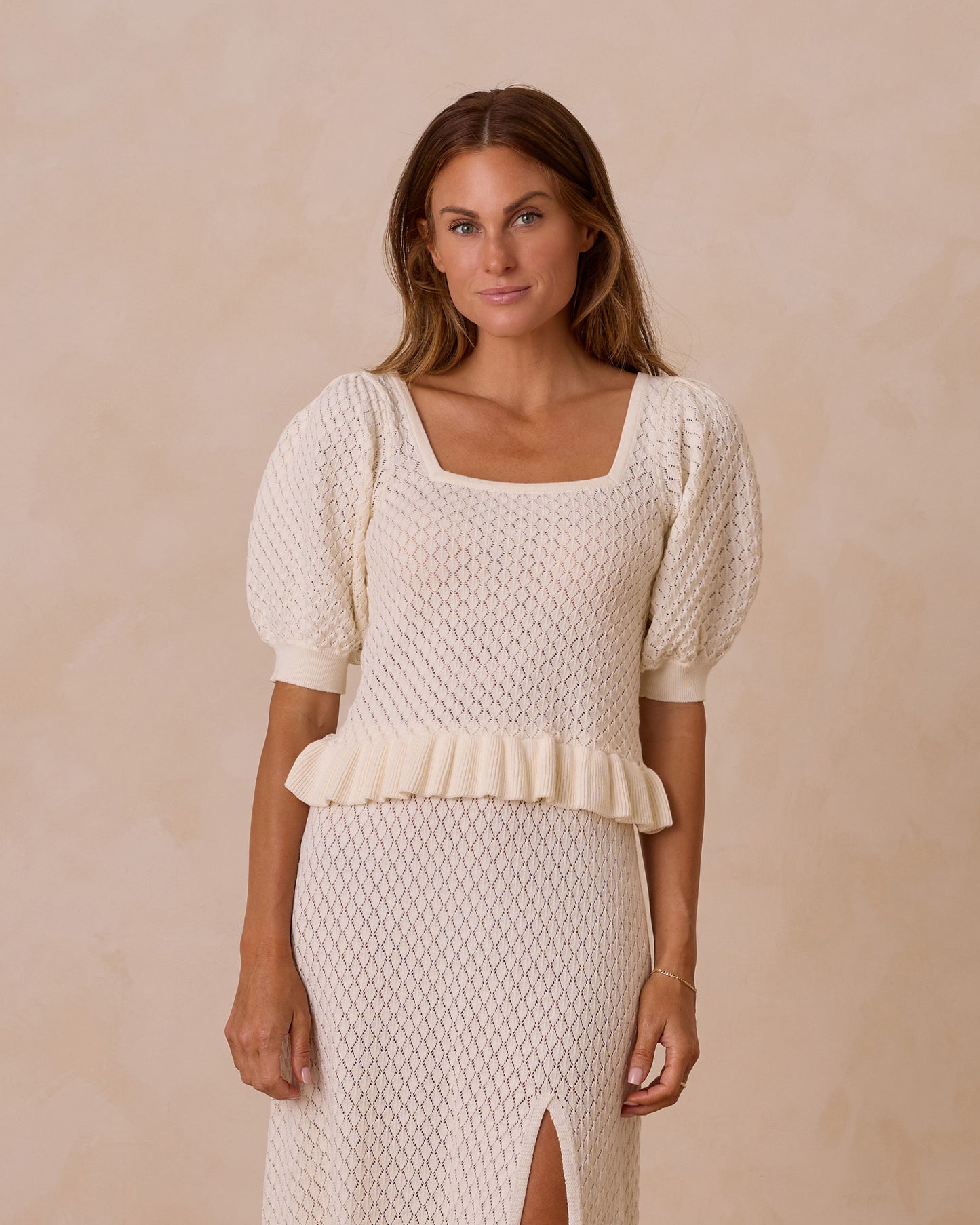 KNIT PUFF SLEEVE TOP || IVORY