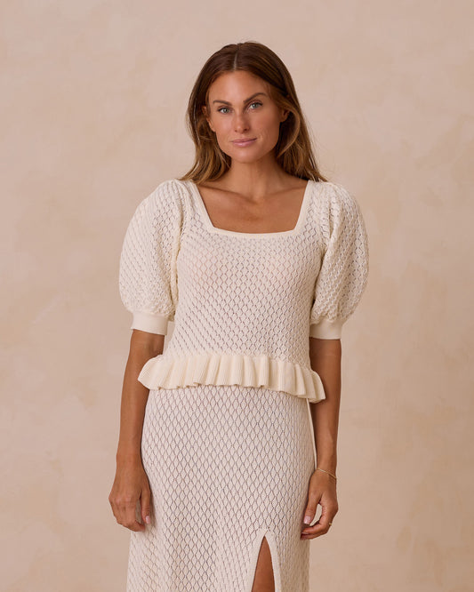 KNIT PUFF SLEEVE TOP || IVORY