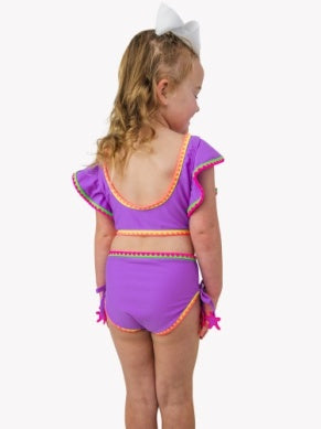 Crochet Detail Butterfly Tankini 2-piece Swimsuit | Neon Purple