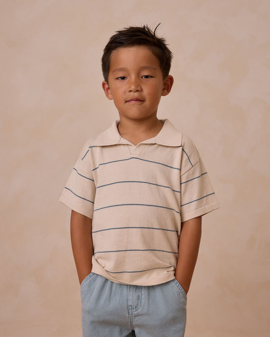 CHANDLER KNIT POLO || BLUE STRIPE