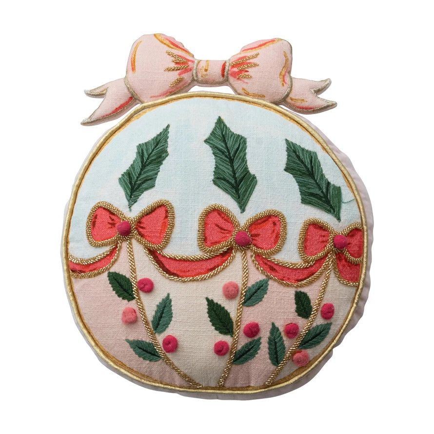 Ornament Shaped Pillow with Embroidery & Velvet Back