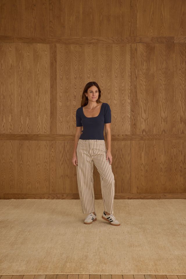 BARREL PANT || BURGUNDY PINSTRIPE WOMENS