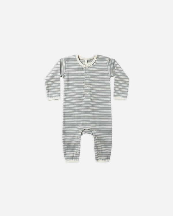 RIBBED BABY JUMPSUIT || STEEL BLUE MICRO STRIPE