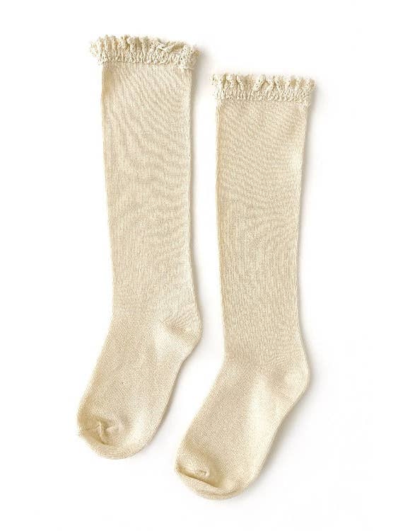 Lace Knee High Socks - Vanilla Cream