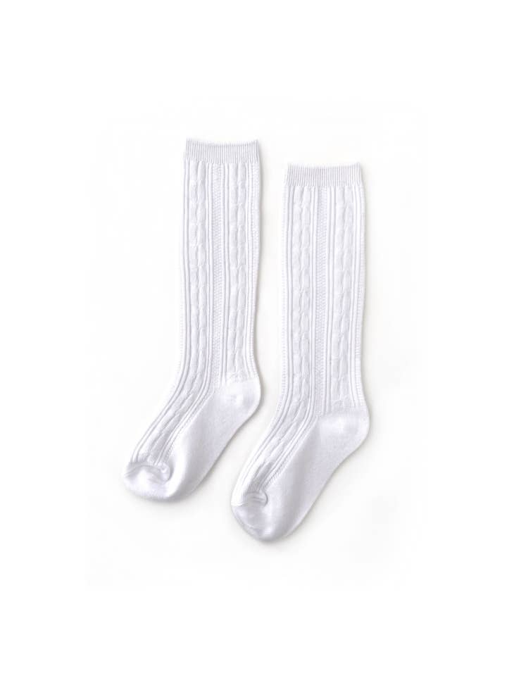 Cable Knit Knee High Socks | White