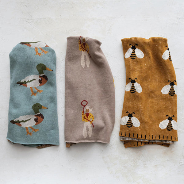 Cotton Knit Baby Blanket, Cowboys