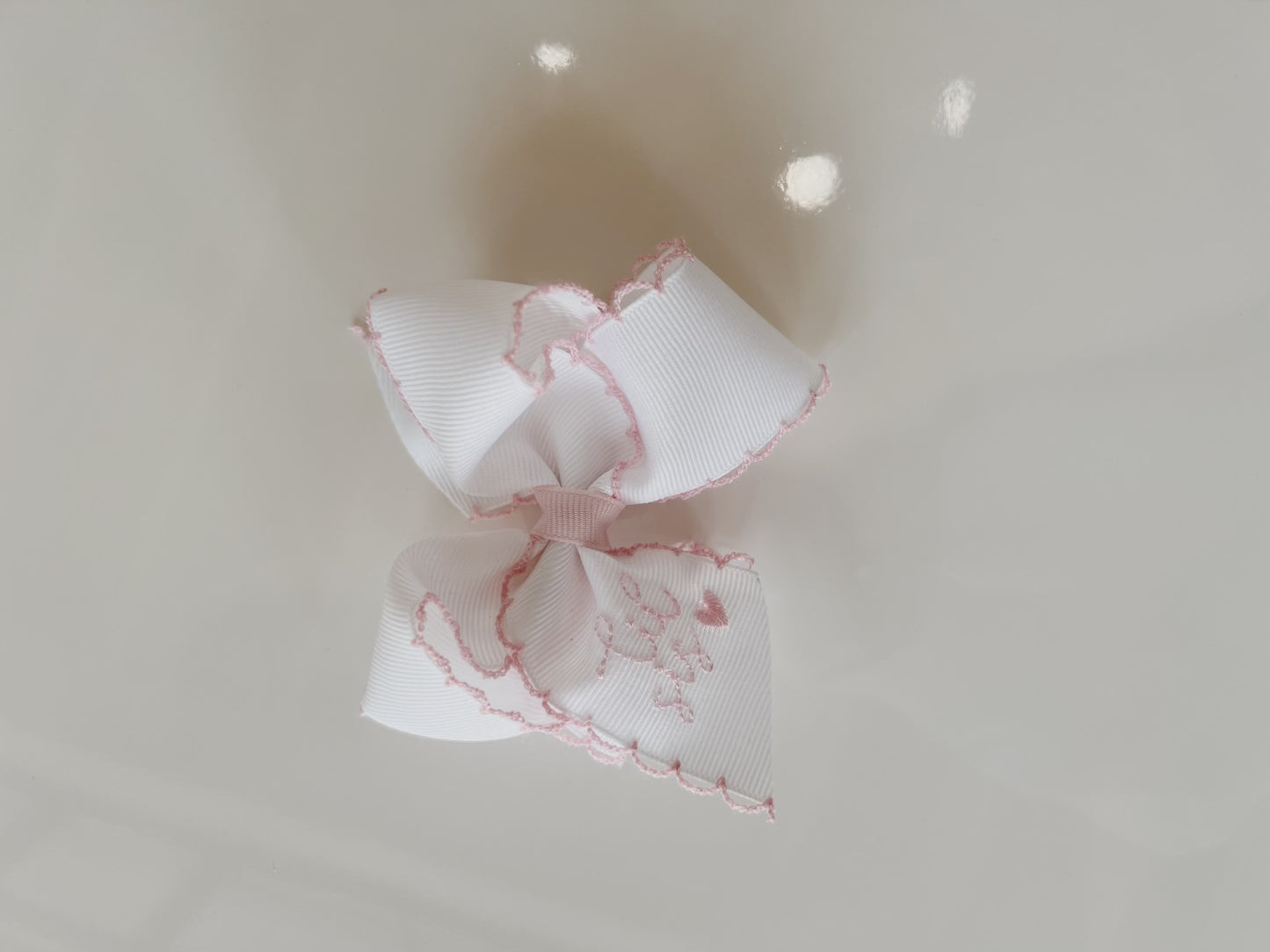 Small Embroidered Little Sis With Heart, Pale Pink Moon Stitch