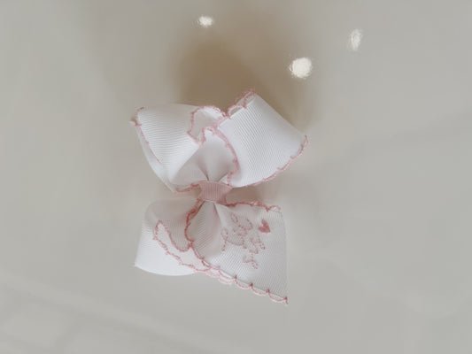 Small Embroidered Little Sis With Heart, Pale Pink Moon Stitch