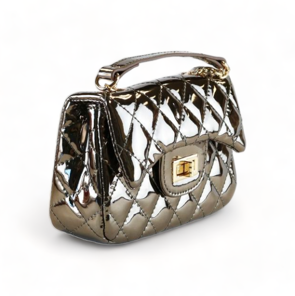 Metallic Crossbody Quilted Purse | Pewter