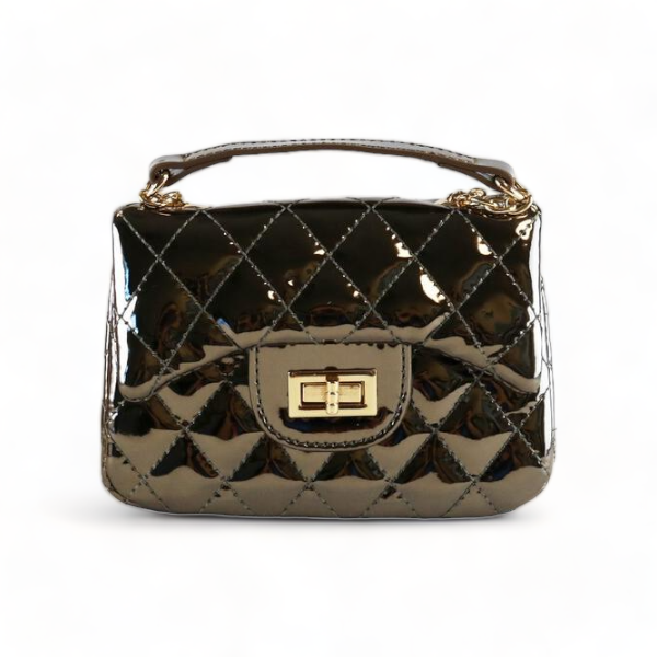 Metallic Crossbody Quilted Purse | Pewter