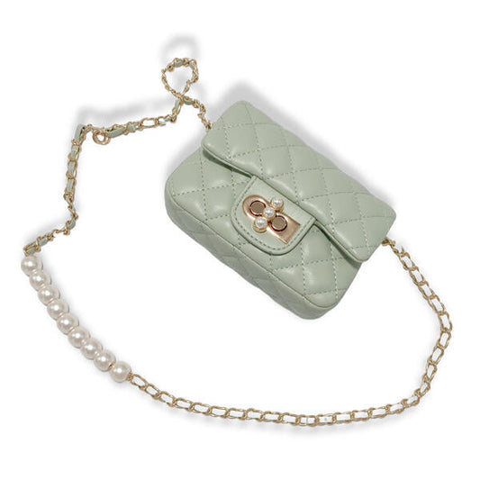 Pearl Closure Quilted Purse | Green